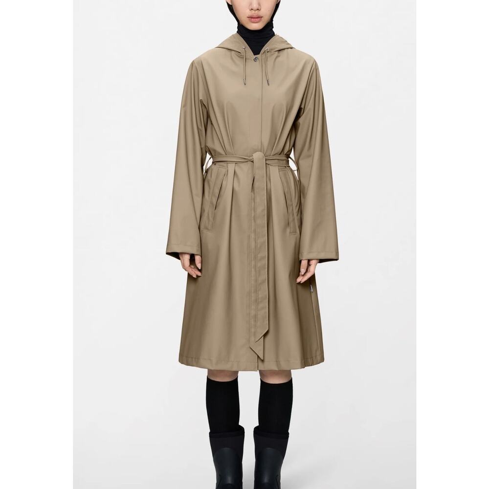 Rains Taupe Hooded Belted Raincoat